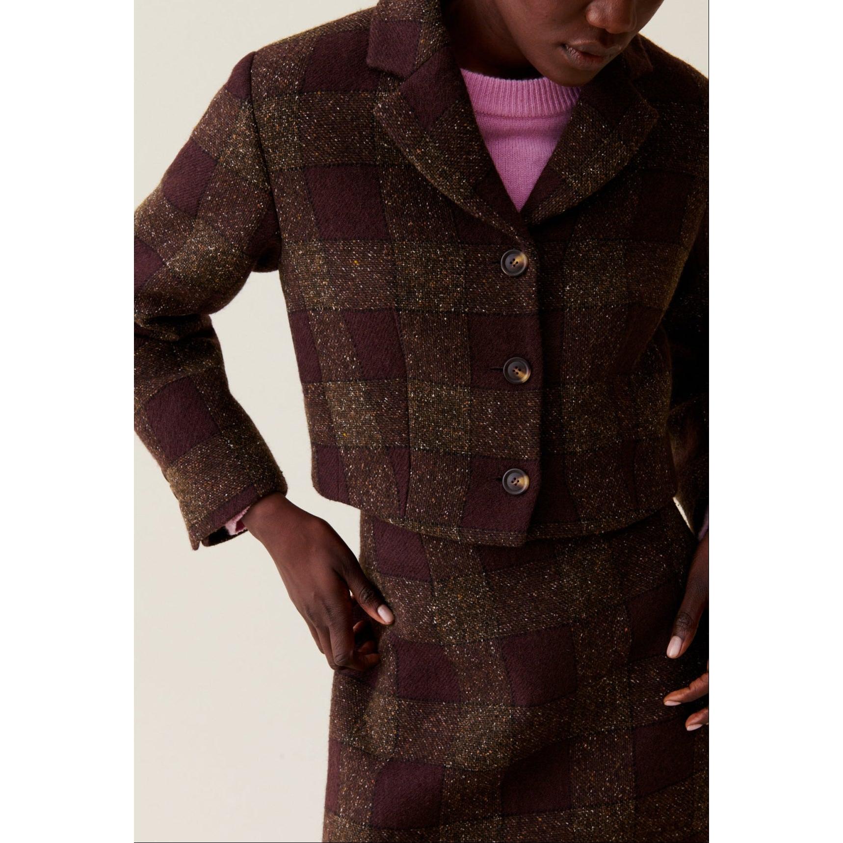 Veste Courte Carreaux Boutonnée