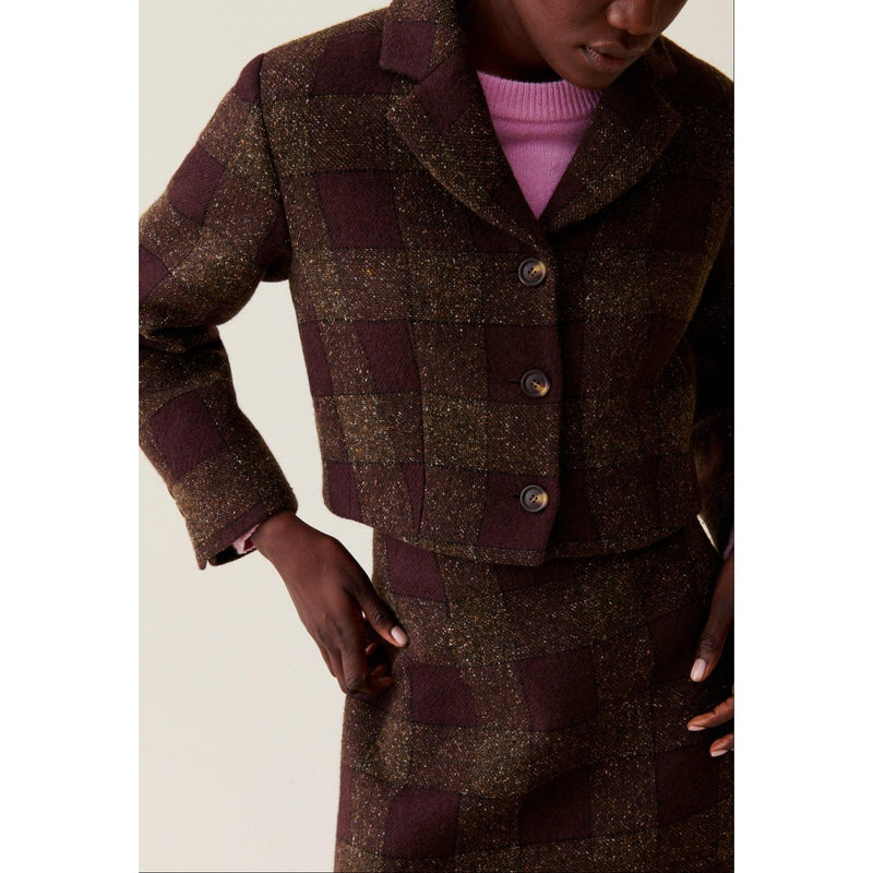 Veste Courte Carreaux Boutonnée