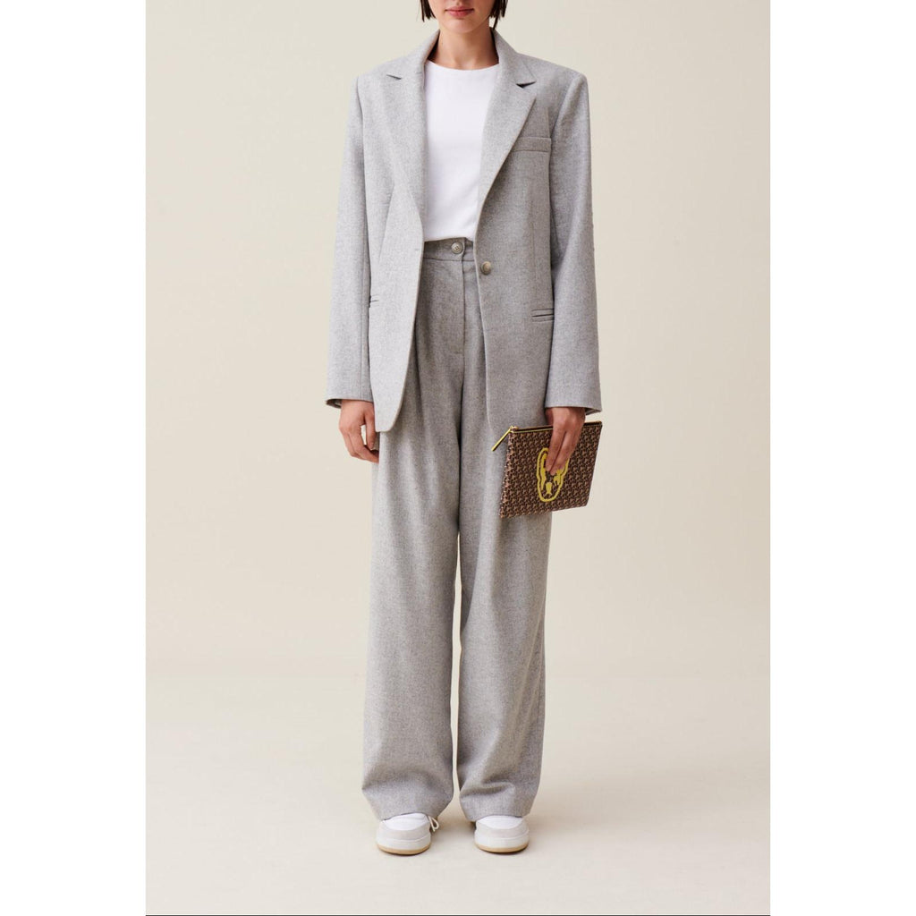 Veste Tailleur Gris Laine Mélangée