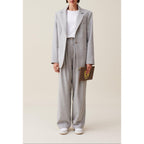Veste Tailleur Gris Laine Mélangée