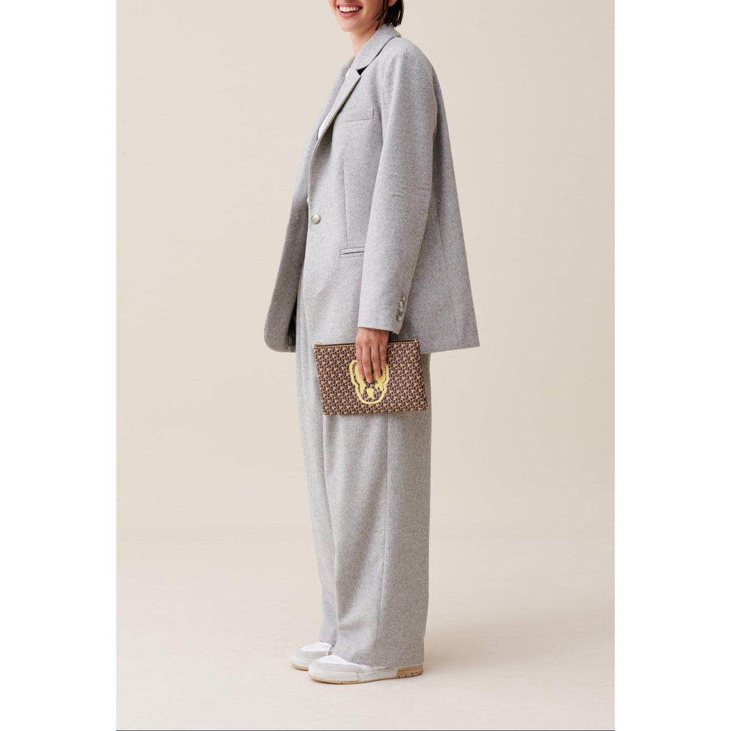 Veste Tailleur Gris Laine Mélangée