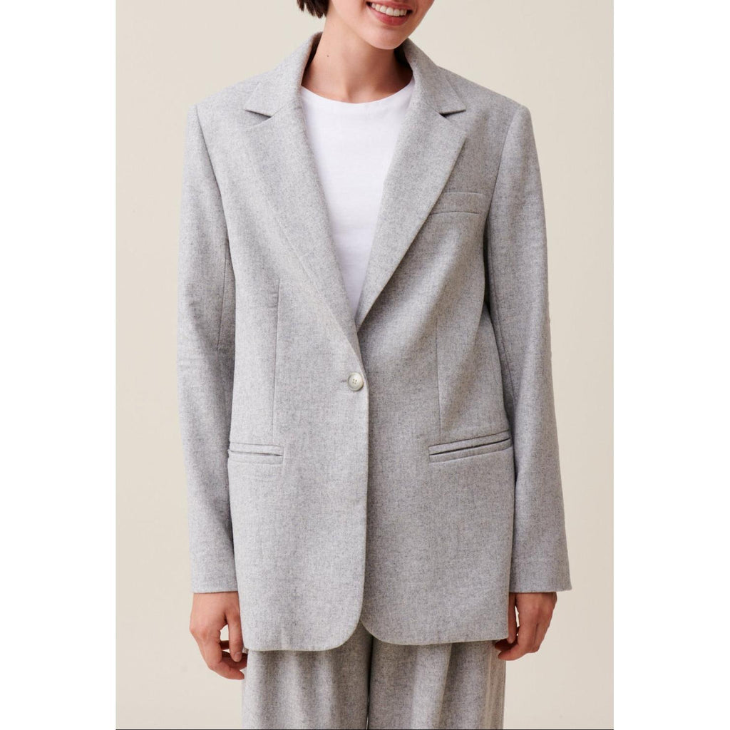 Veste Tailleur Gris Laine Mélangée