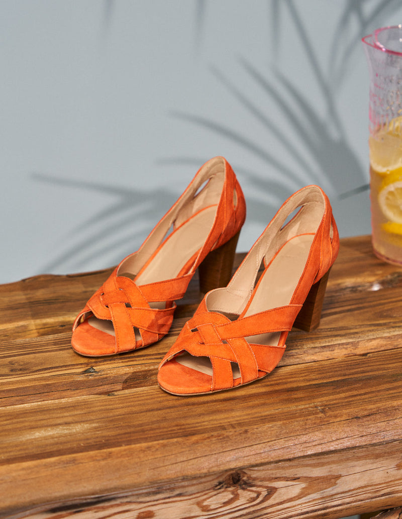 Clementine H Heeled Sandals - Orange Suede