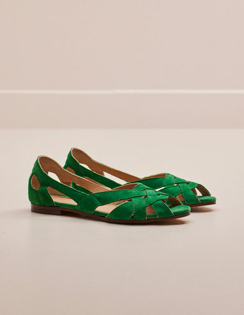 Clementine Flat Sandals - Green Suede