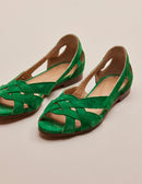 Clementine Flat Sandals - Green Suede