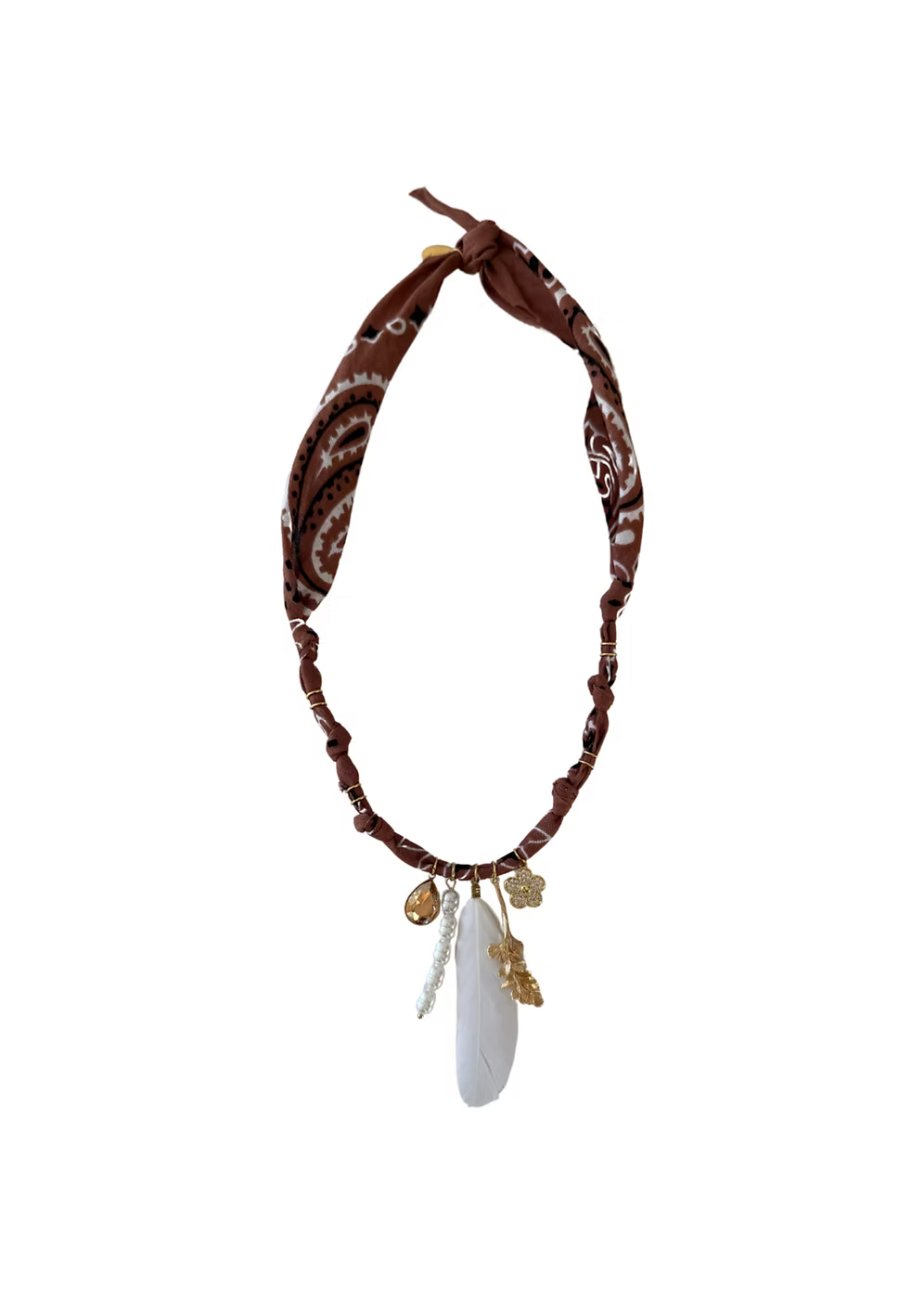 Collier Poetic Blush Perles Et Plume Marron Glacé