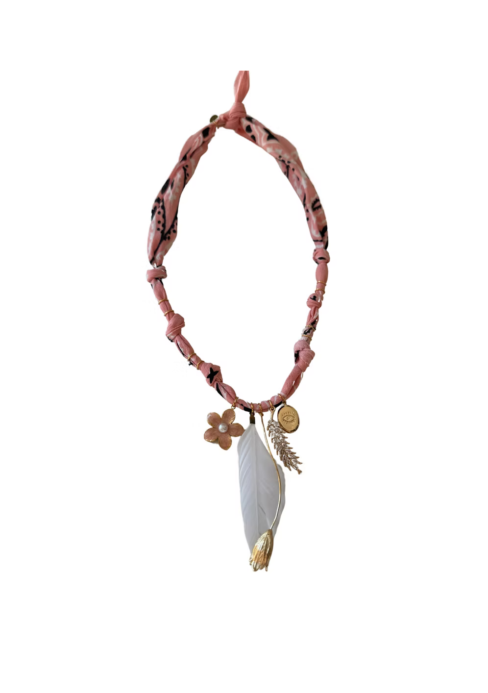 Collier Poetic Blush Plume Tige Rose Poudré