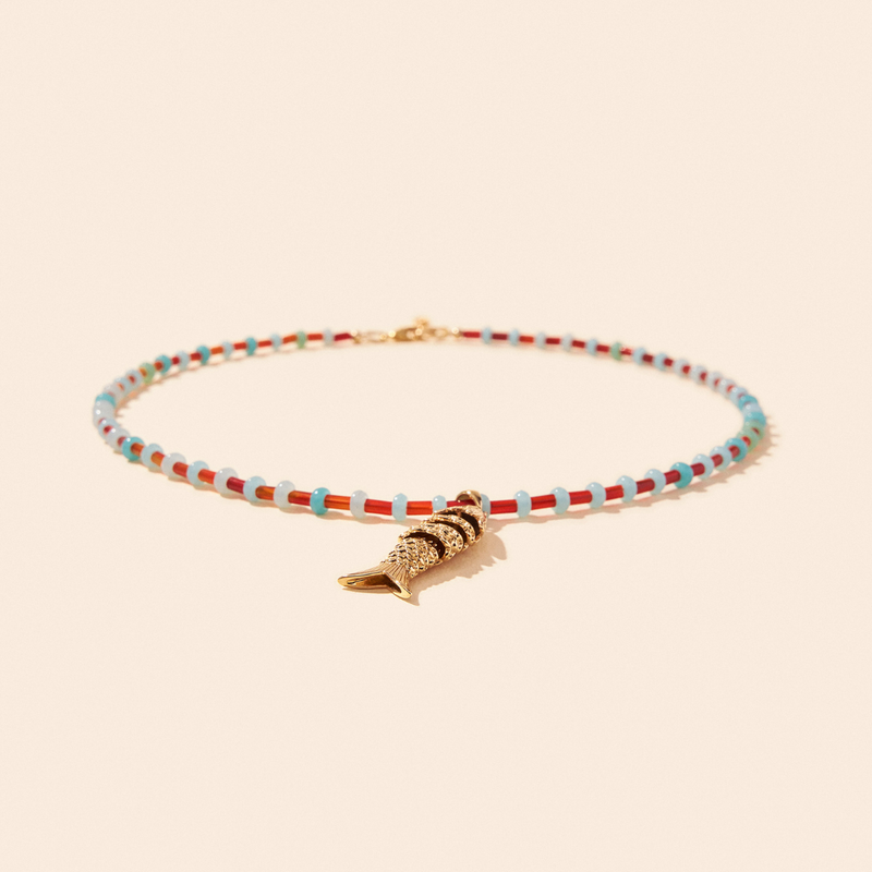Le Collier Collioure Agate Orange Et Amazonite Poisson