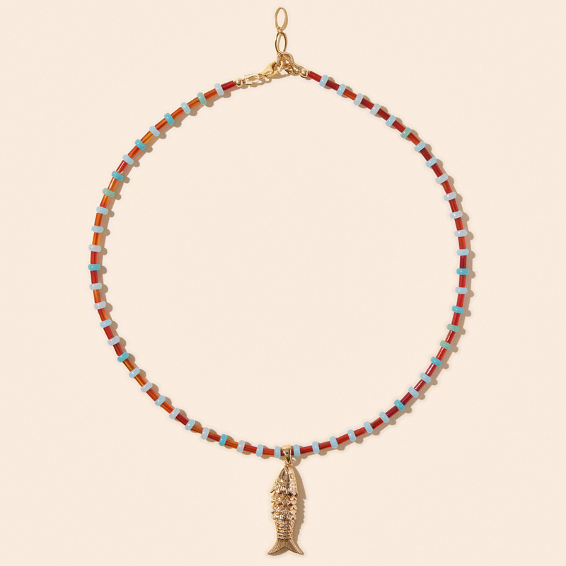 Le Collier Collioure Agate Orange Et Amazonite Poisson