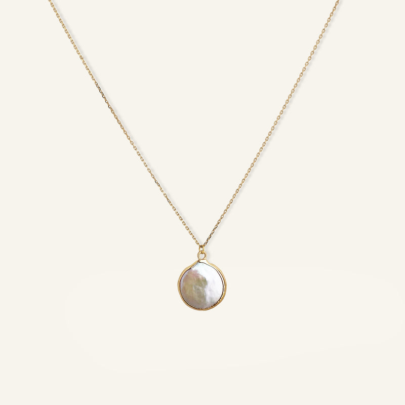 Collier chaine plaqué or femme avec pendentif en nacre