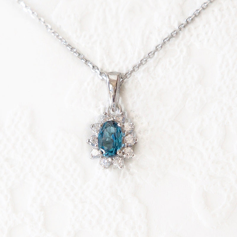 Collier Fleur Topaze Bleue Véritable Argent