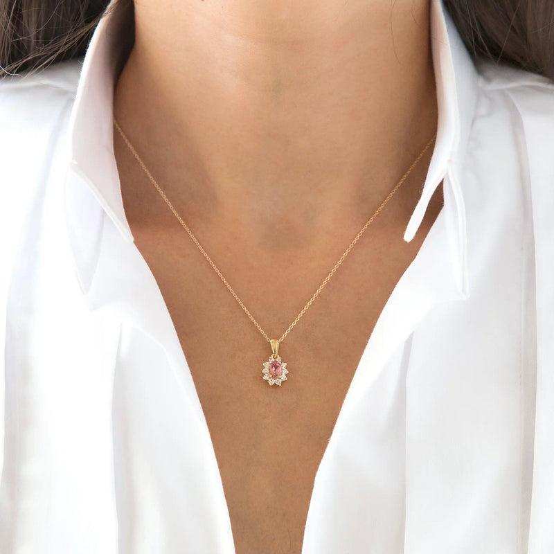 Collier Fleur Tourmaline Rose Véritable