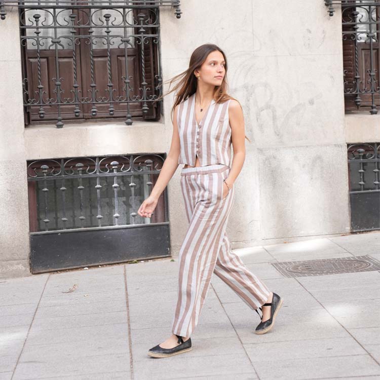 Grey and Taupe Striped Trousers