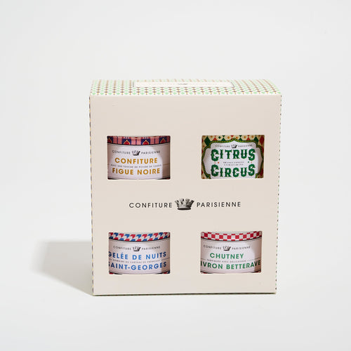 Coffret 4 Recettes : Figue Poivre De Cassis, Orange Confite Extrait De Pin, Chutney Poivron Betterave, Gelée De Nuits Saint-Georges