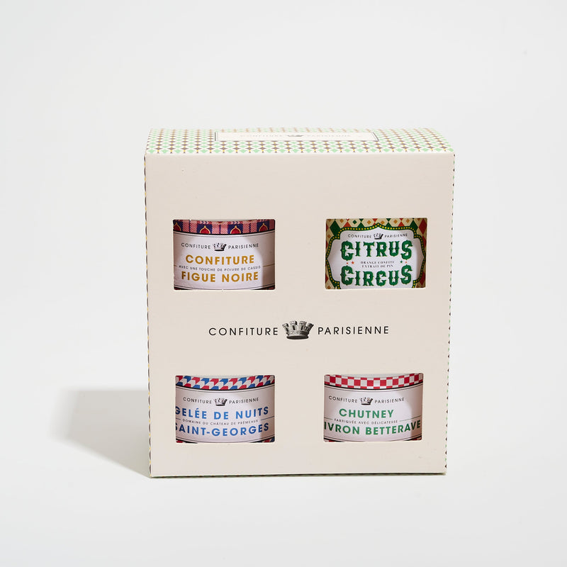 Coffret 4 Recettes : Figue Poivre De Cassis, Orange Confite Extrait De Pin, Chutney Poivron Betterave, Gelée De Nuits Saint-Georges