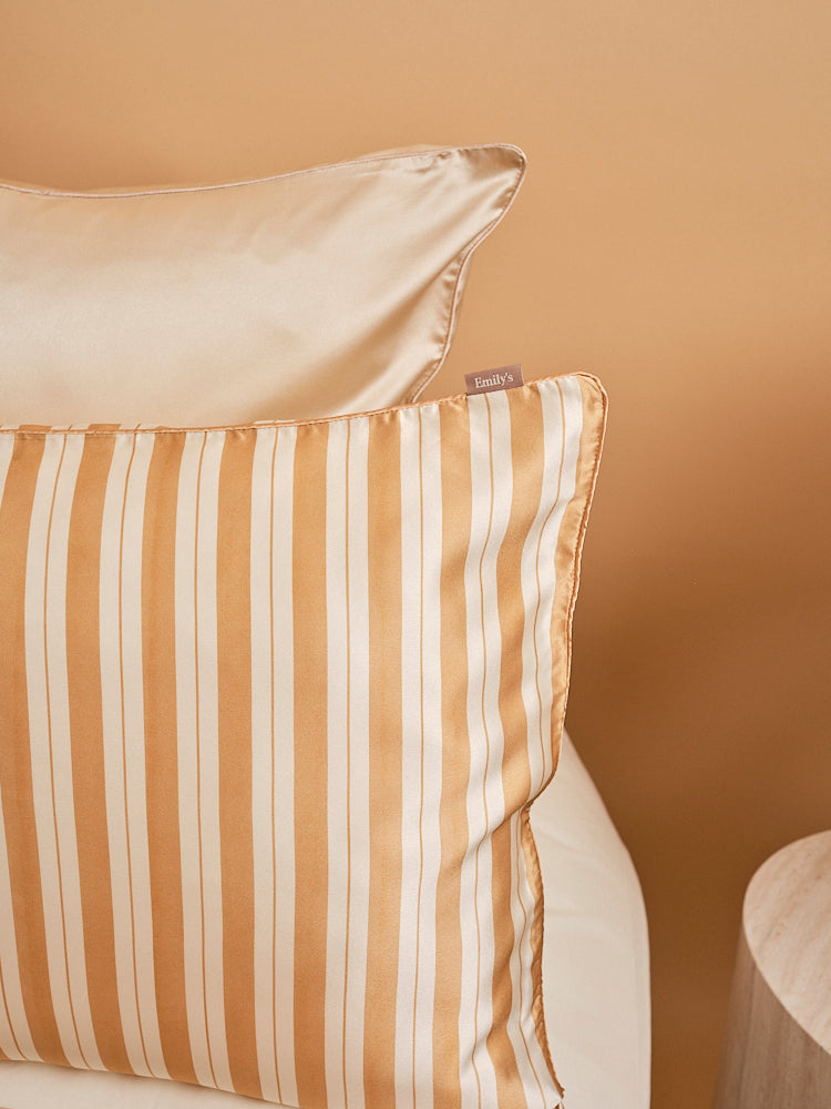 100% Pure Mulberry Silk Pillowcase - Camel Stripe - 2 Sizes