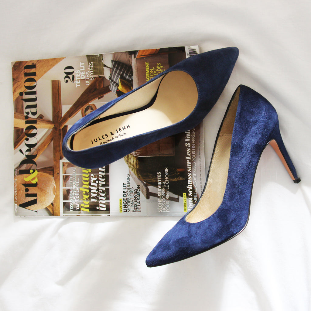 Escarpins Cuir Daim Bleu Marine - Femme