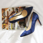 Escarpins Cuir Daim Bleu Marine - Femme