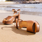 Sandales Plateforme Cuir Camel - Femme