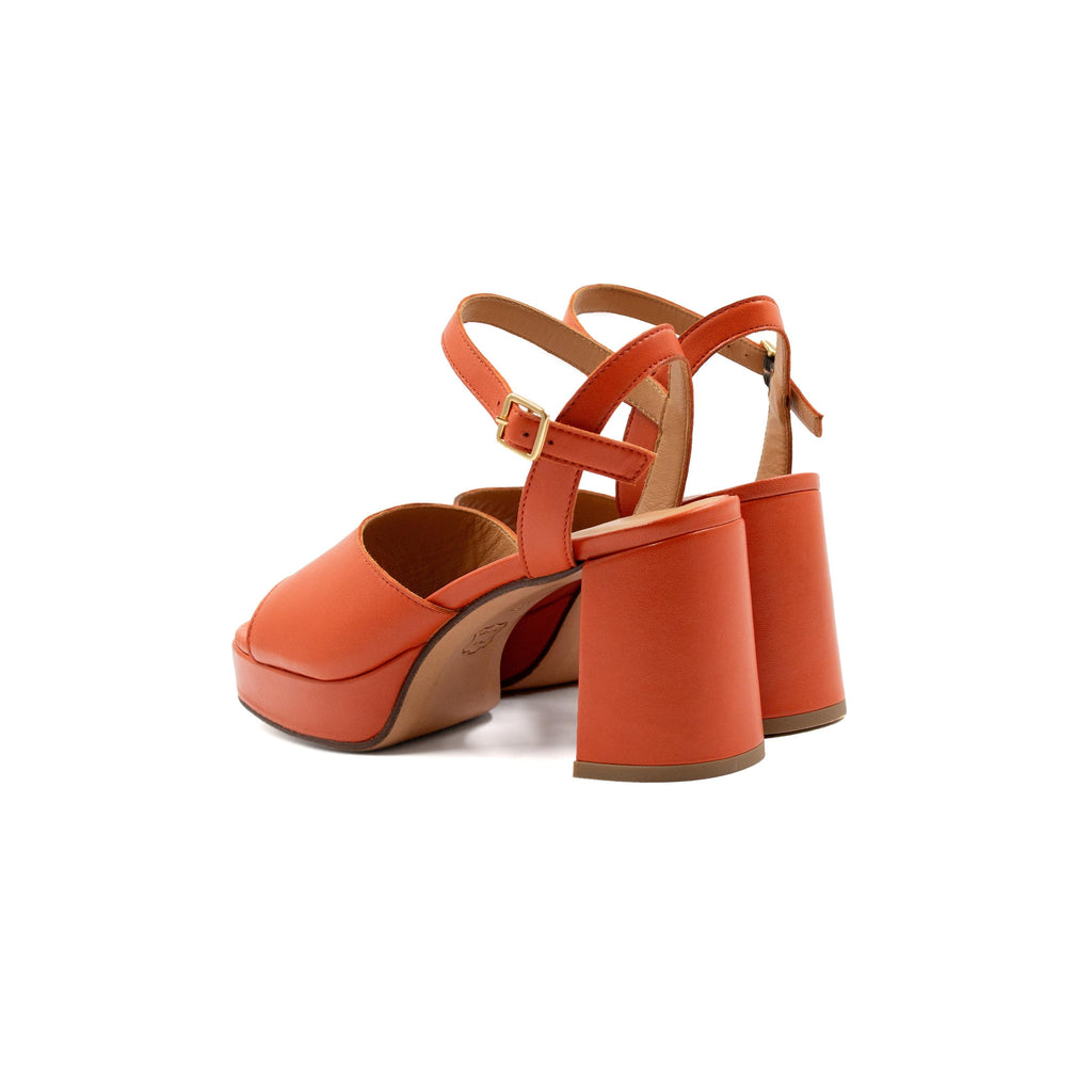 Sandales Plateforme Cuir Orange - Femme