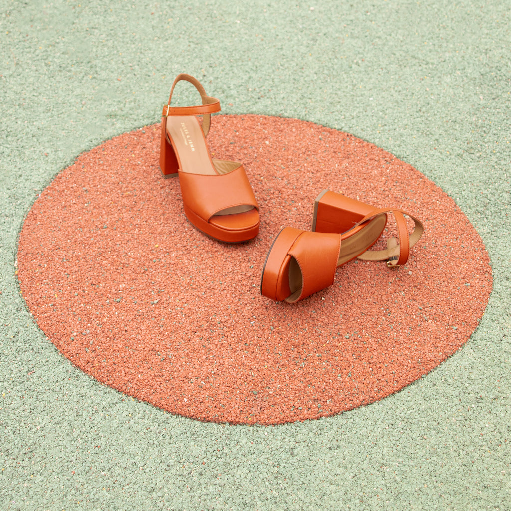 Sandales Plateforme Cuir Orange - Femme