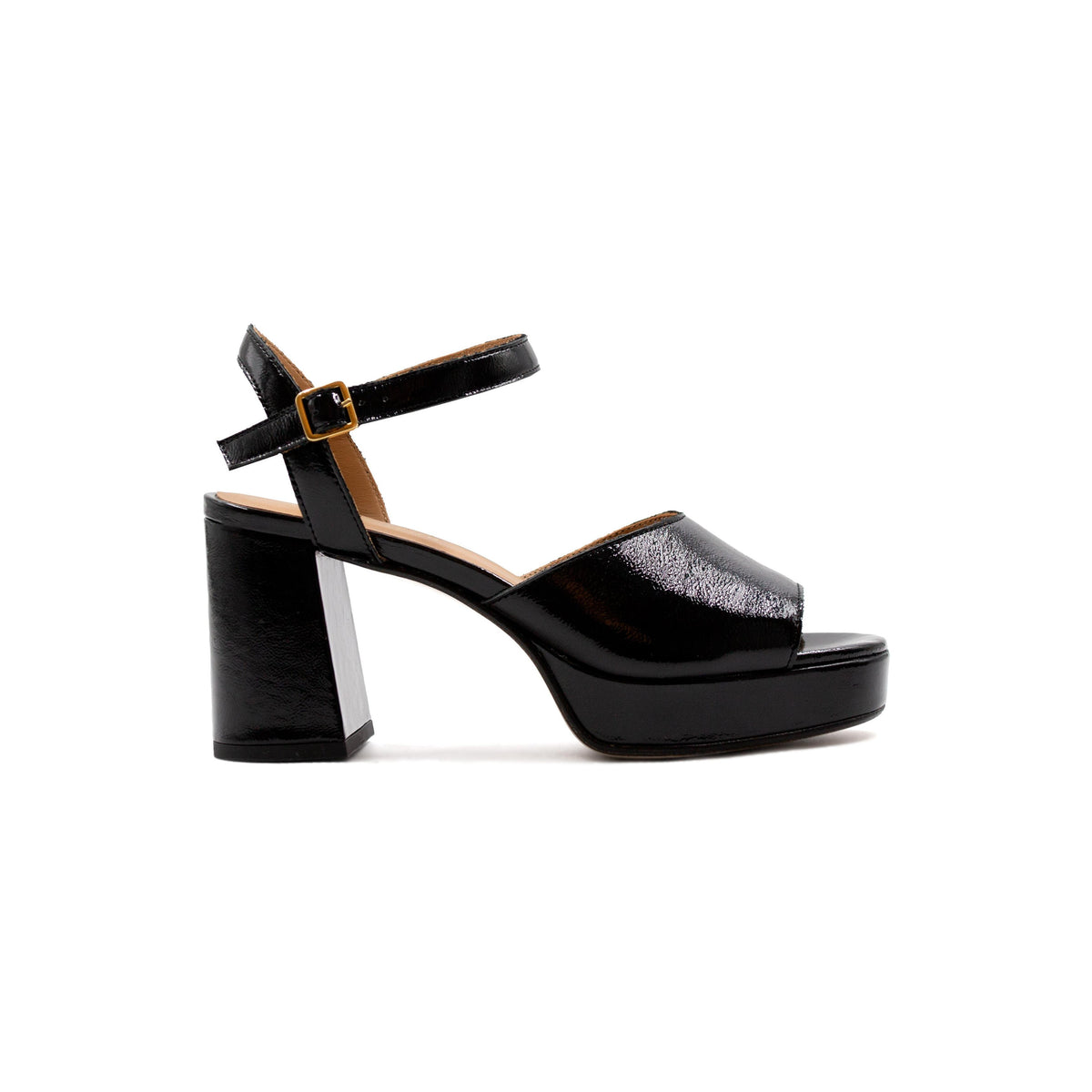 Sandales Plateforme Cuir Vernis Noir - Femme
