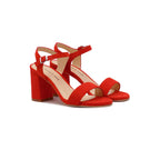 Sandales À Talon Cuir Daim Rouge - Femme