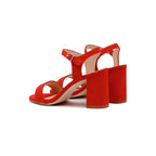 Sandales À Talon Cuir Daim Rouge - Femme