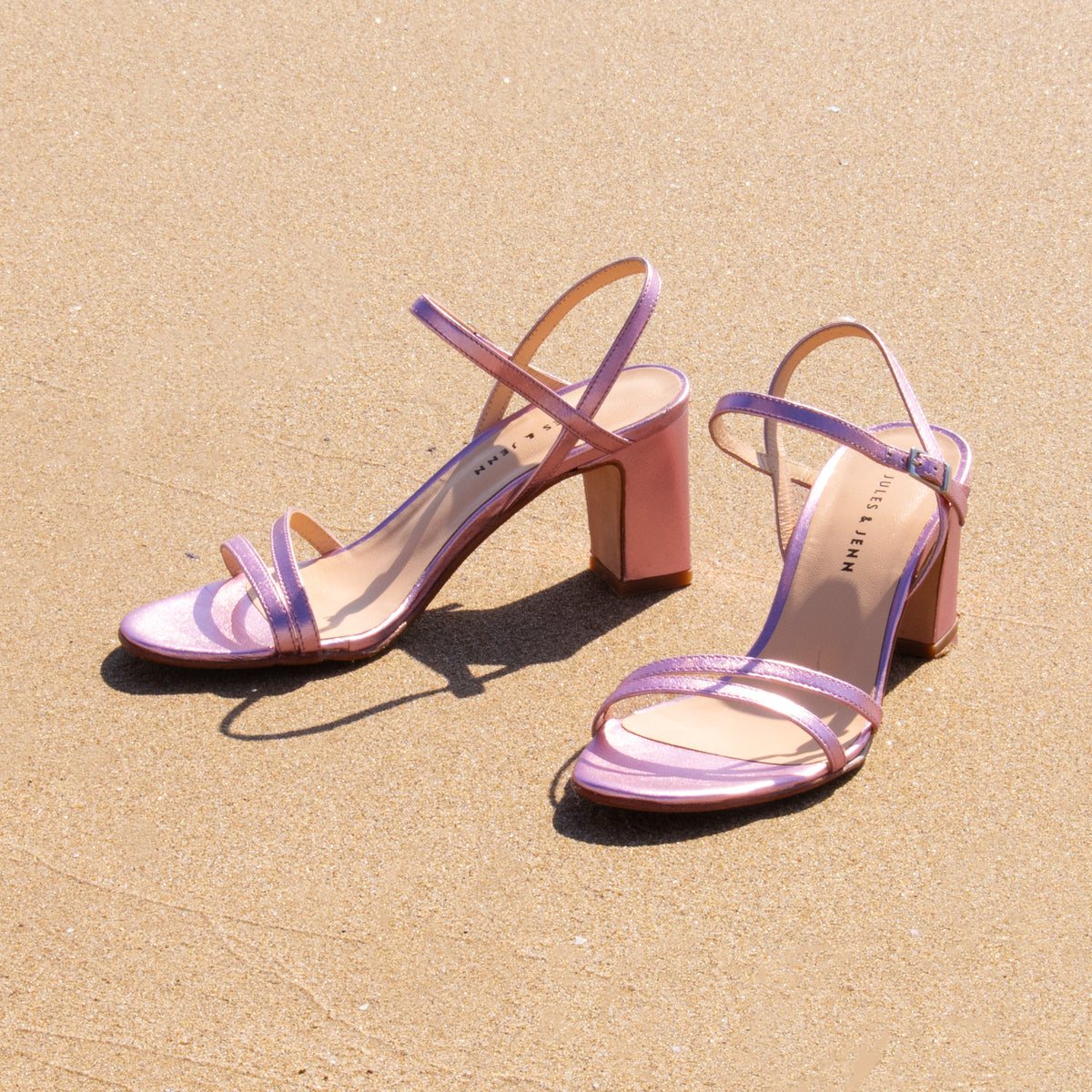 Sandales Talon Épurées Cuir Rose - Femme