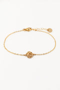 Pulsera Rosa en plano, rosa en oro laminado elaborada a mano sobre cadena fina