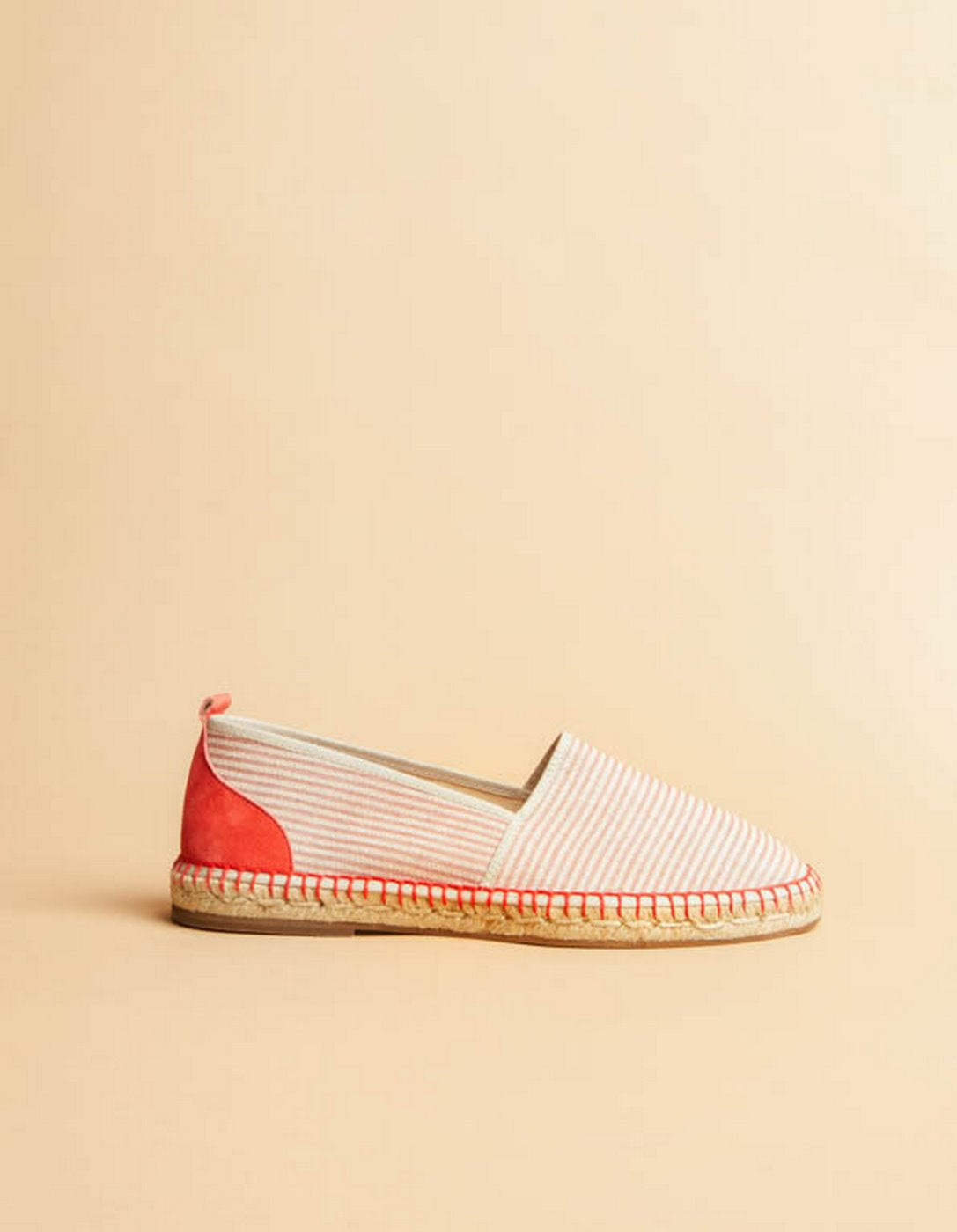 Espadrilles Plate Estacade - Toile Rayée Rouge - Homme