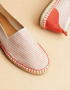 Espadrilles Plate Estacade - Toile Rayée Rouge - Homme