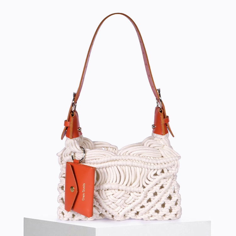 Sac Cream Macramé Rouge & Naturel