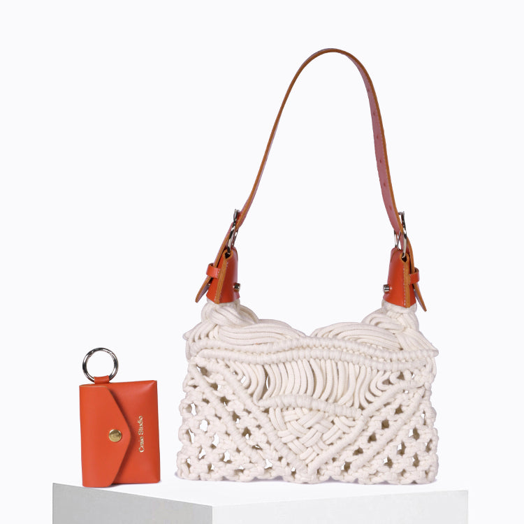 Sac Cream Macramé Rouge & Naturel