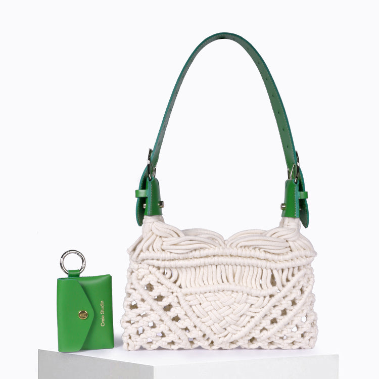Sac Cream Macramé Vert & Naturel