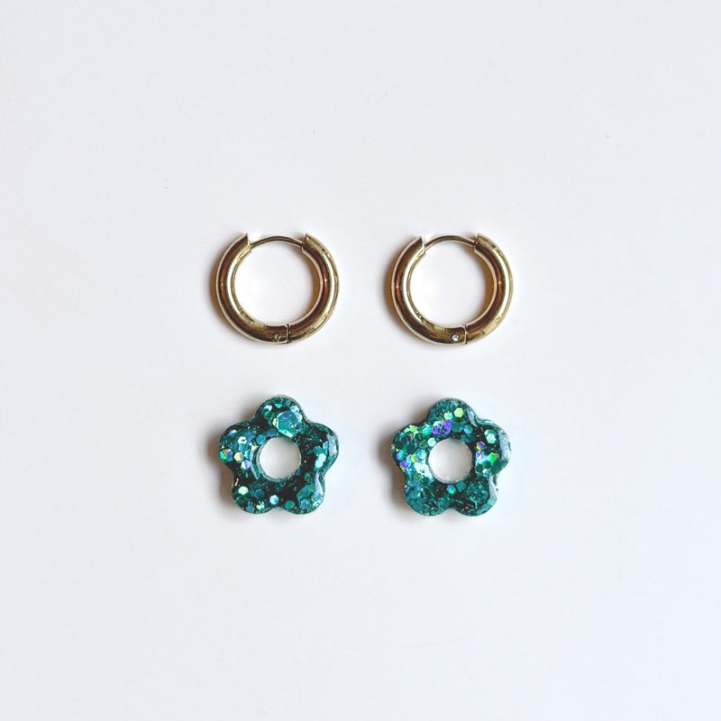 Hibiscus hoop earrings - Mermaid