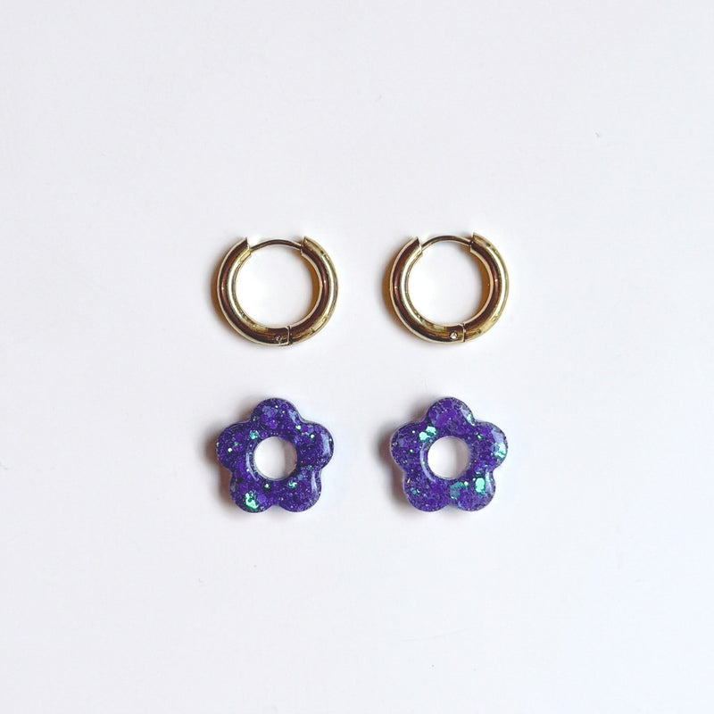 Hibiscus Hoop Earrings - Purple Rain