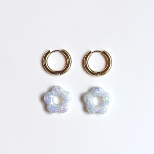 Hibiscus Hoop Earrings - Snow