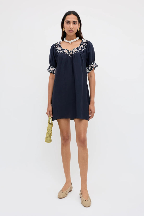 Cristina Daisy Cutwork Embroidery Navy Dress