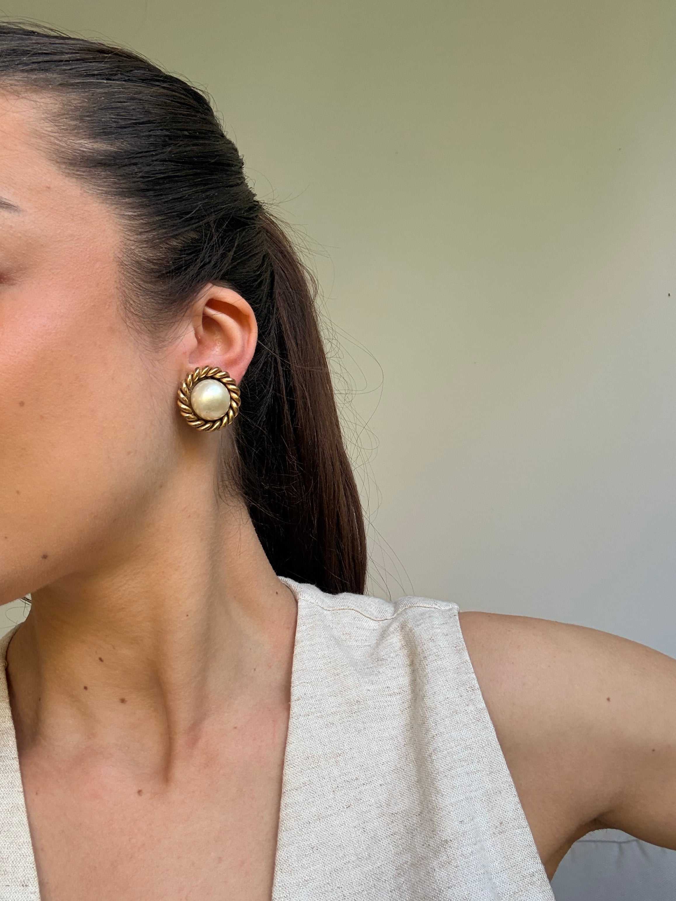 Boucles D’Oreilles Édouard Rambaud Vintage - Tressées Et Perles Fantaisie