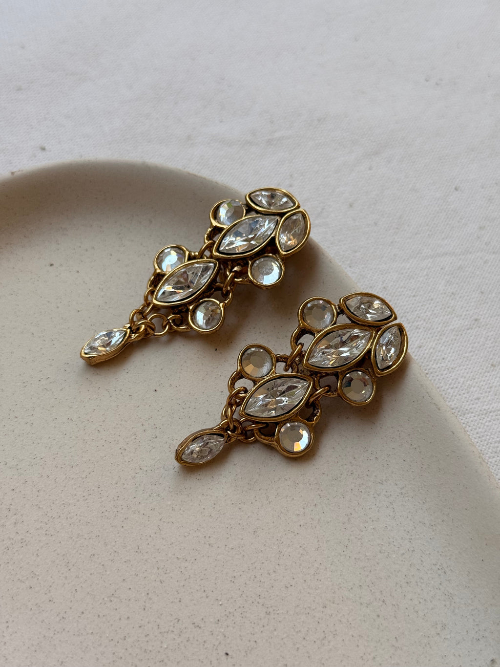 Boucles D’Oreilles Entre Guillemets Vintage - Pendantes Ornées De Strass