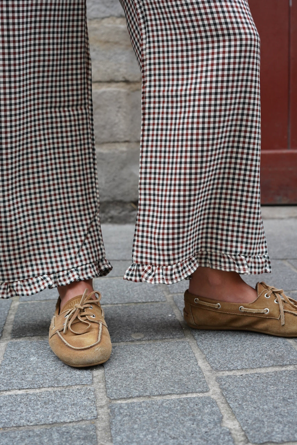Eugene Check Trousers Ecru/Bordeaux