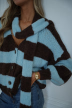 Gilet Écharpe Rayé Jasmin - Bleu/Chocolat