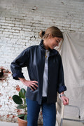 Lou Faux Leather Overshirt Navy