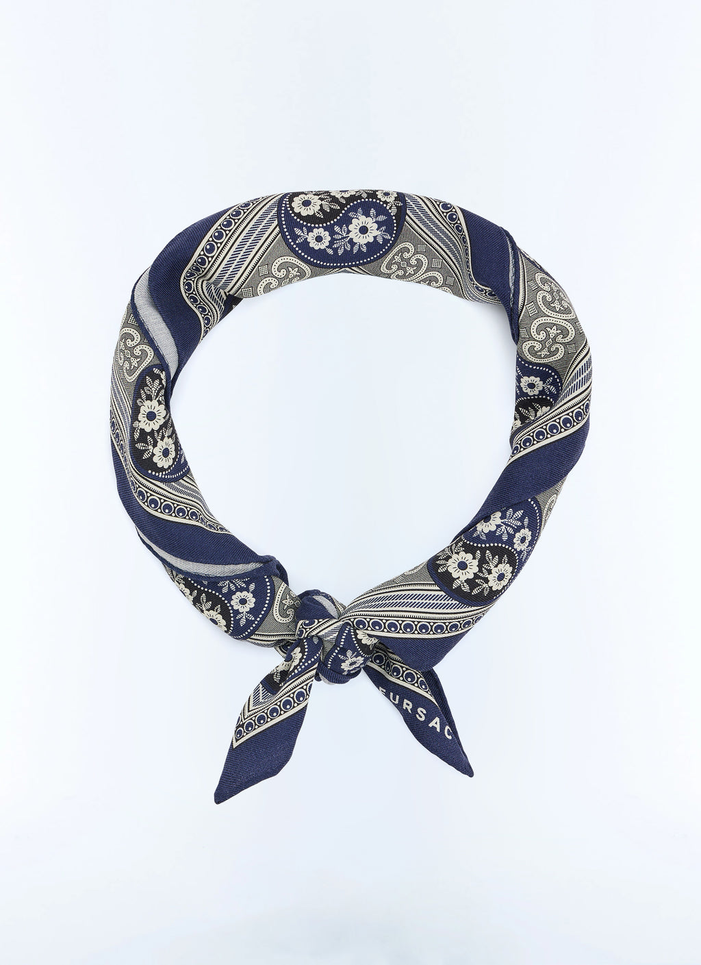 Foulard Carré Yin Yang En Laine Et Soie - Marine