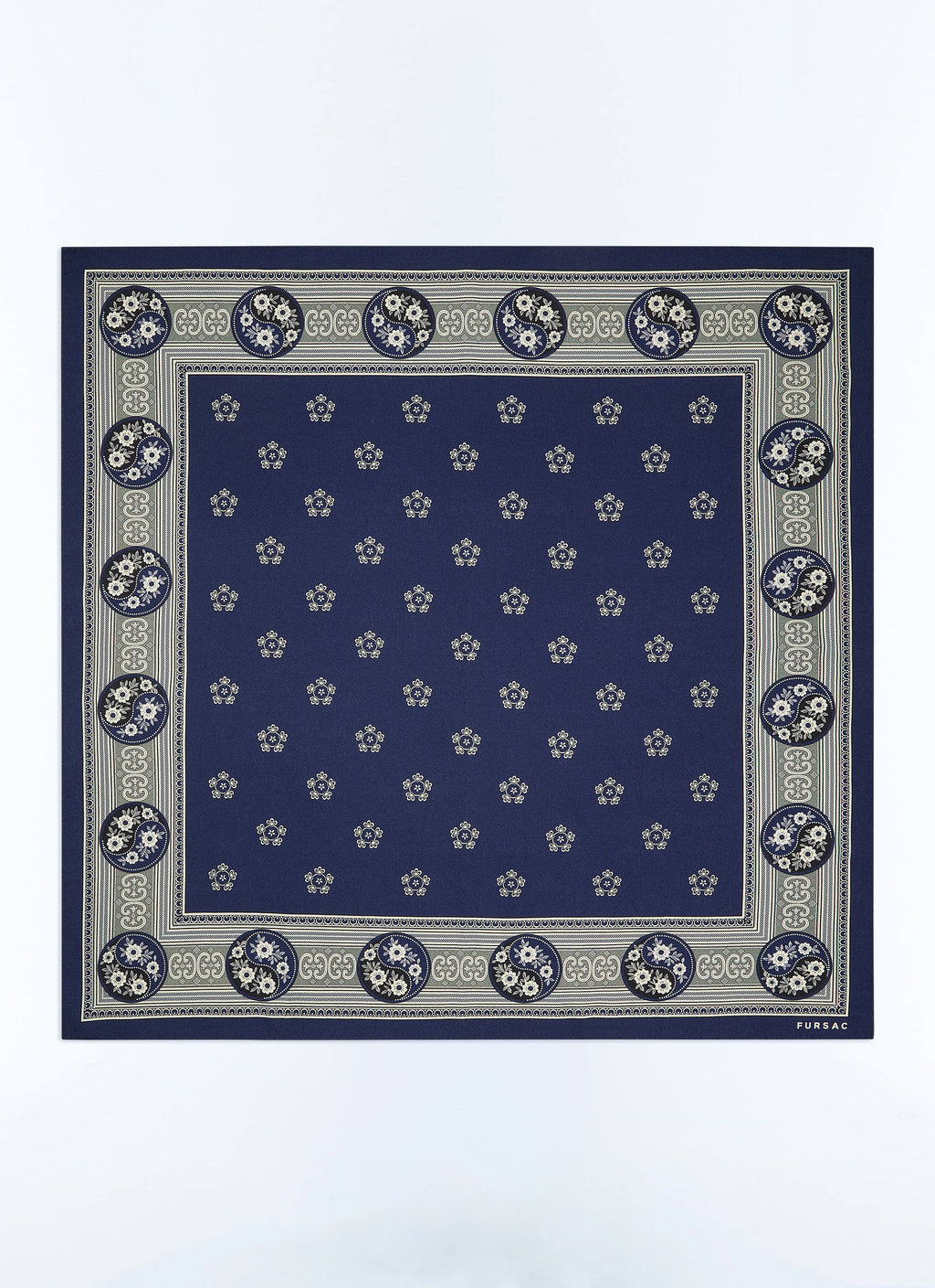 Foulard Carré Yin Yang En Laine Et Soie - Marine