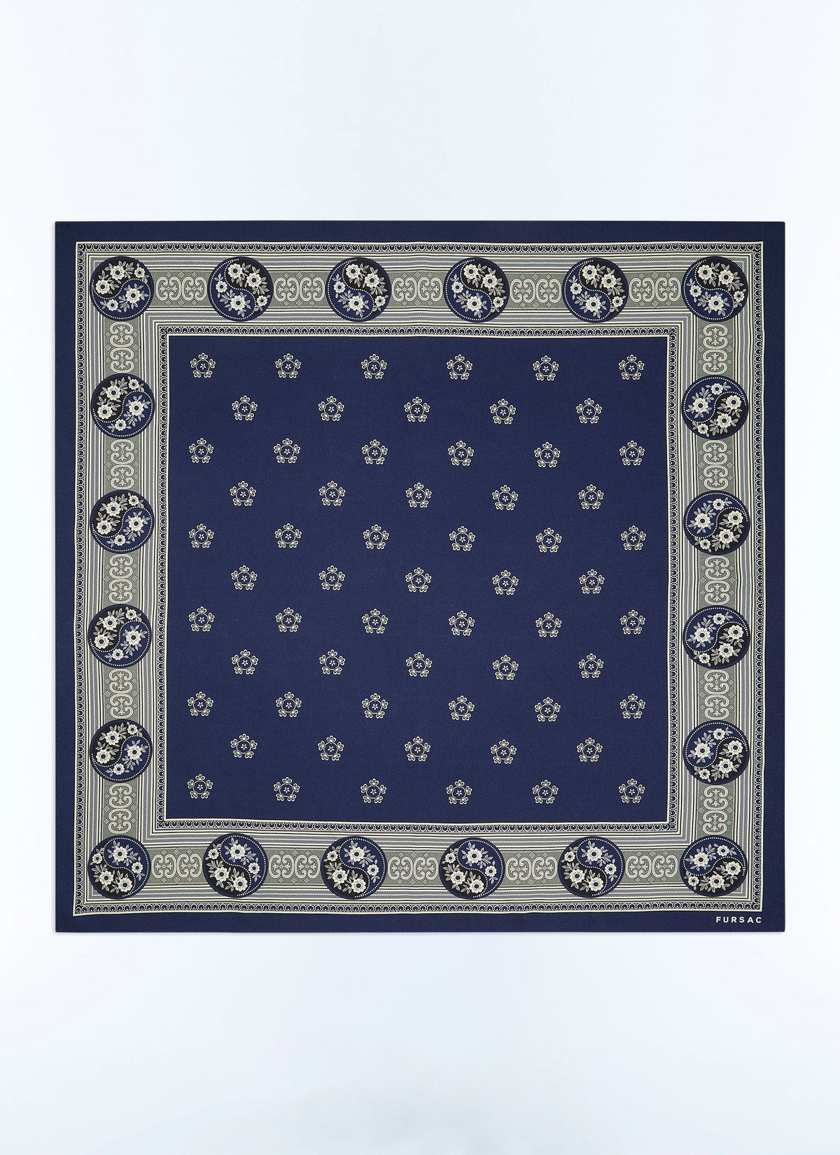 Foulard Carré Yin Yang En Laine Et Soie - Marine