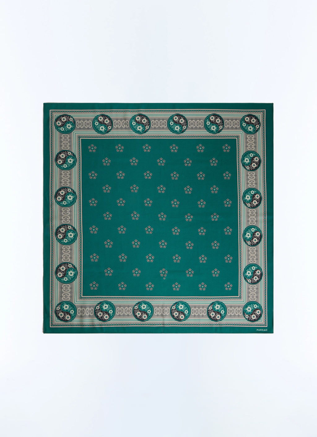 Foulard Carré Yin Yang En Laine Et Soie - Émeraude