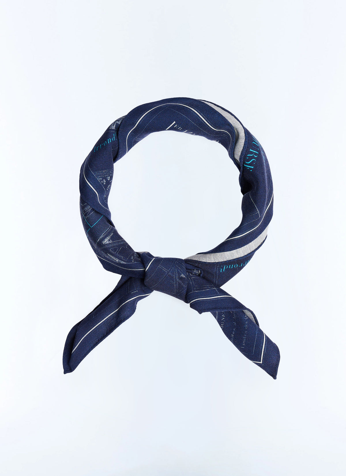 Bandana Imprimé Carte En Laine Et Soie - Marine
