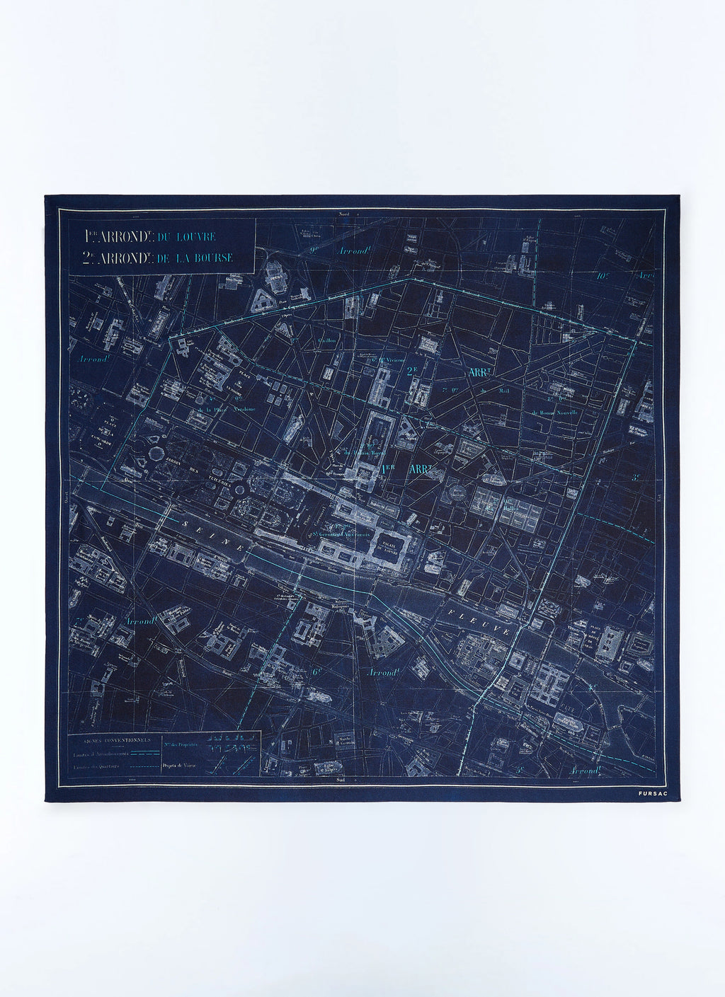 Bandana Imprimé Carte En Laine Et Soie - Marine